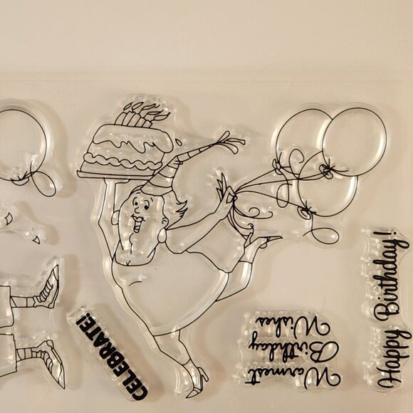 #63 Stamp Set Funny Lady Man Birthday Balloons Confetti - Picture 6 of 7